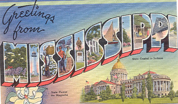 Featured is a Mississippi big-letter postcard image from the 1940s obtained from the Teich Archives (private collection).
